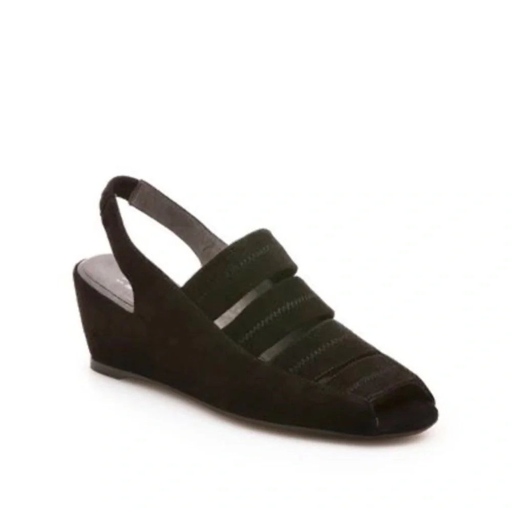 Stuart Weitzman Spando‎ Black Suede Slingback Wedge Heels